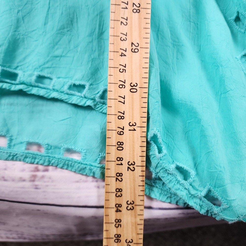 Johnny Was Embroidered Eyelet Boho Top Shirt Size M Reg Turquoise Blue V-Neck - Picture 6 of 7